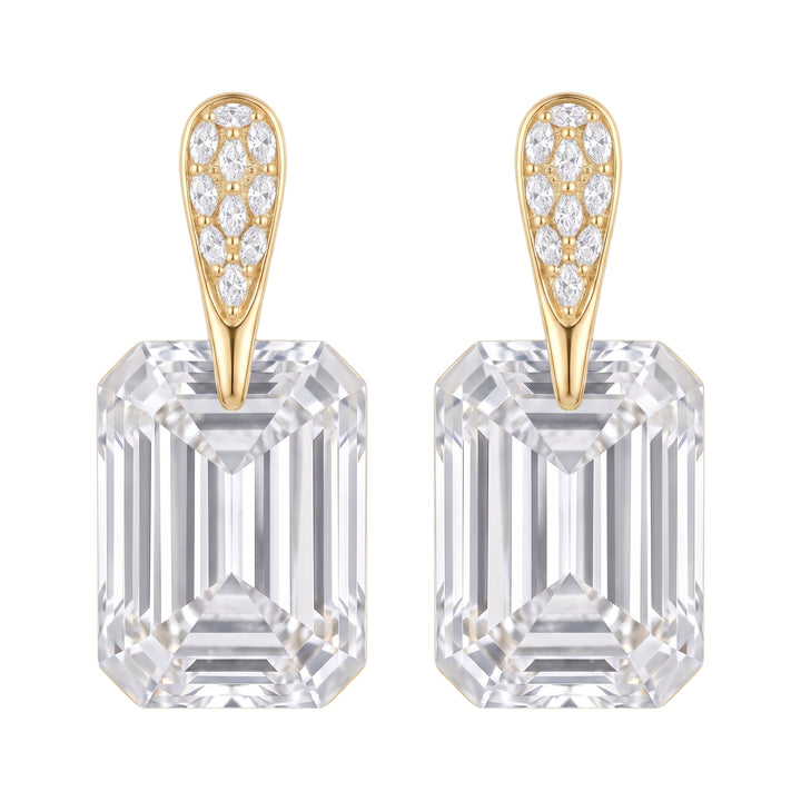 Odette Drop Earrings, white emerald cut lab grown diamond, yellow gold - White November