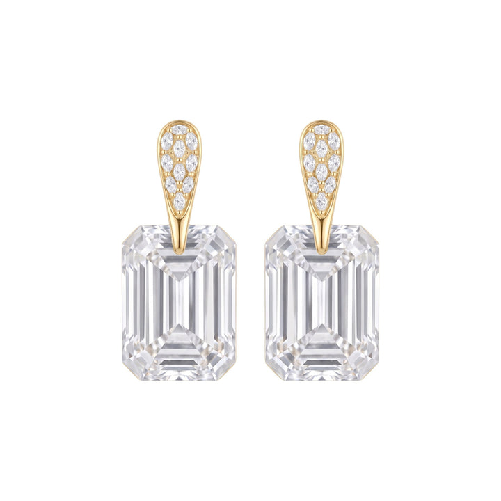 Odette Drop Earrings, white emerald cut lab grown diamond, yellow gold - White November