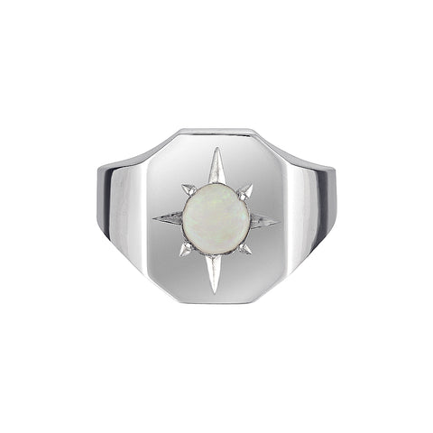 WHITE SAPPHIRE ZIGGY OPEN SIGNET RING - Silver