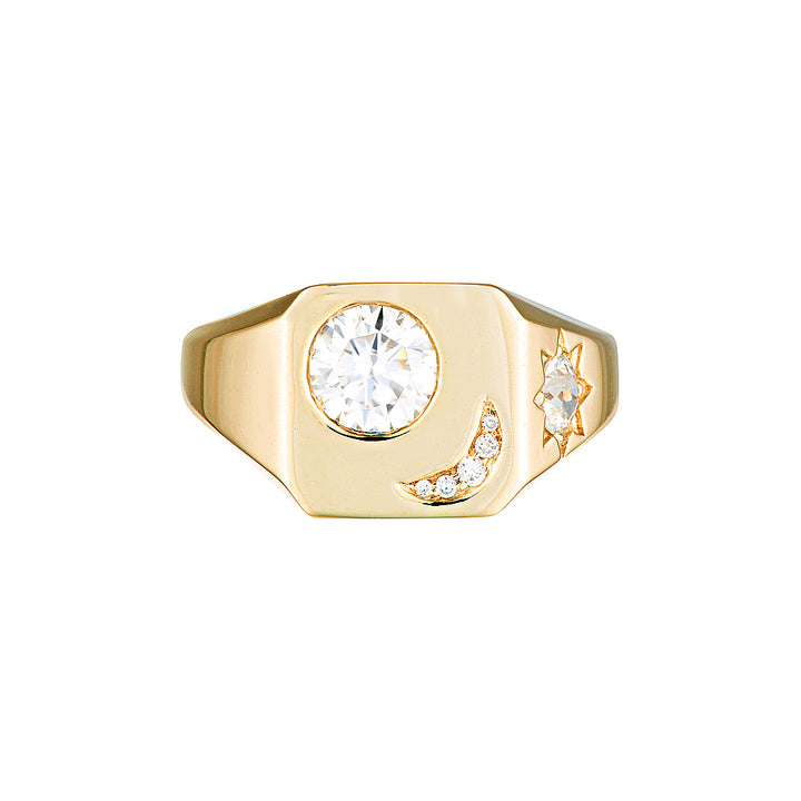 SELENE SIGNET RING — White Gold / Yellow Gold / Sterling Silver, Diamond / Moissanite / Sapphire