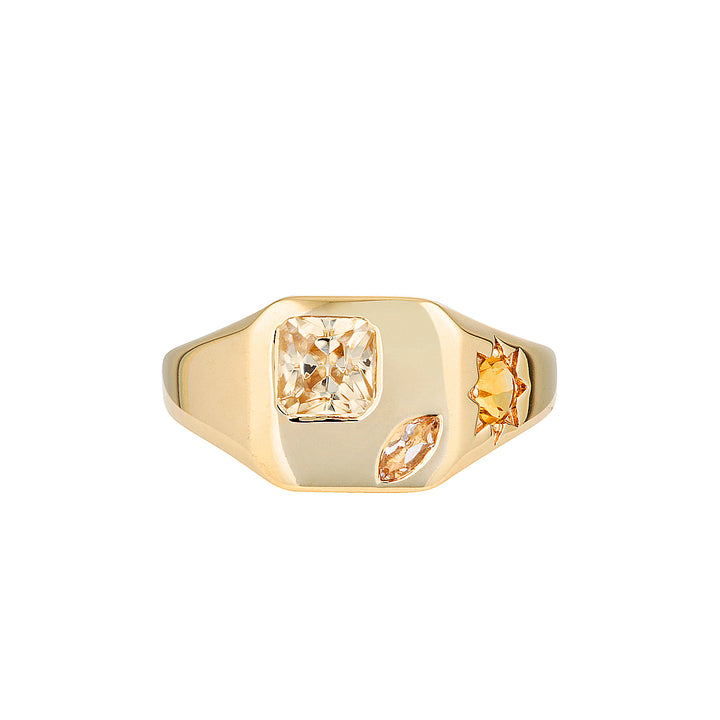 BB (BOSS BABE) SIGNET RING LIMITED EDITION — Yellow Gold, Emerald / Morganite / Citrine / Zircon
