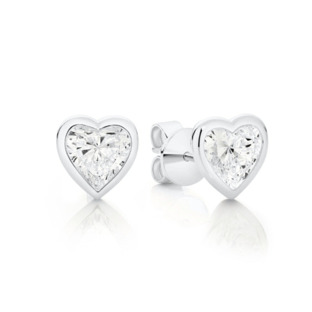 Juliet Studs, bezel set heart cut lab grown diamonds, white gold - White November
