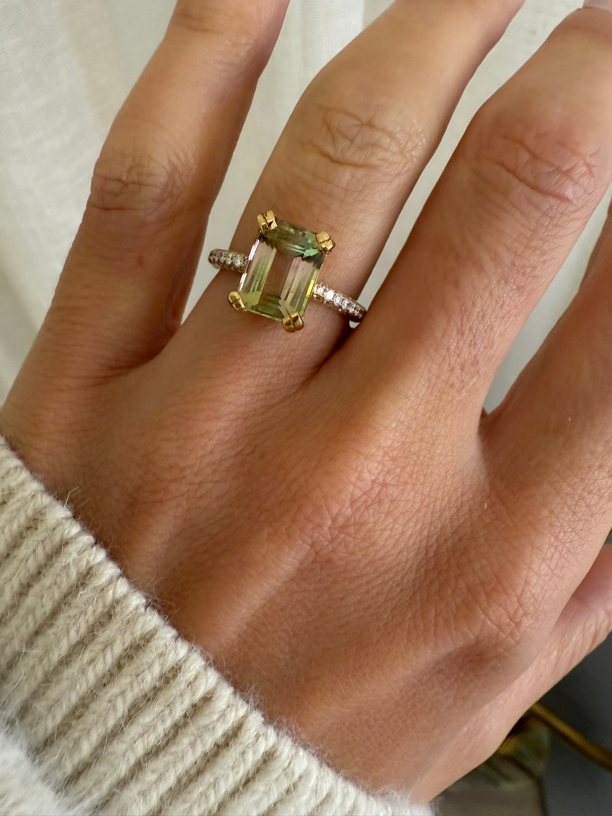 WATERMELON TOURMALINE STELLA RING — Yellow Gold, Diamond / Sapphire / Tourmaline