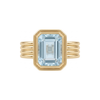 Rebecca Ring in 9k yellow gold, emerald cut blue topaz bezel set on a fluted band