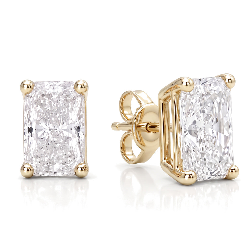 Vesper Studs 3ct total, radiant cut lab grown diamonds, 18k yellow gold - White November