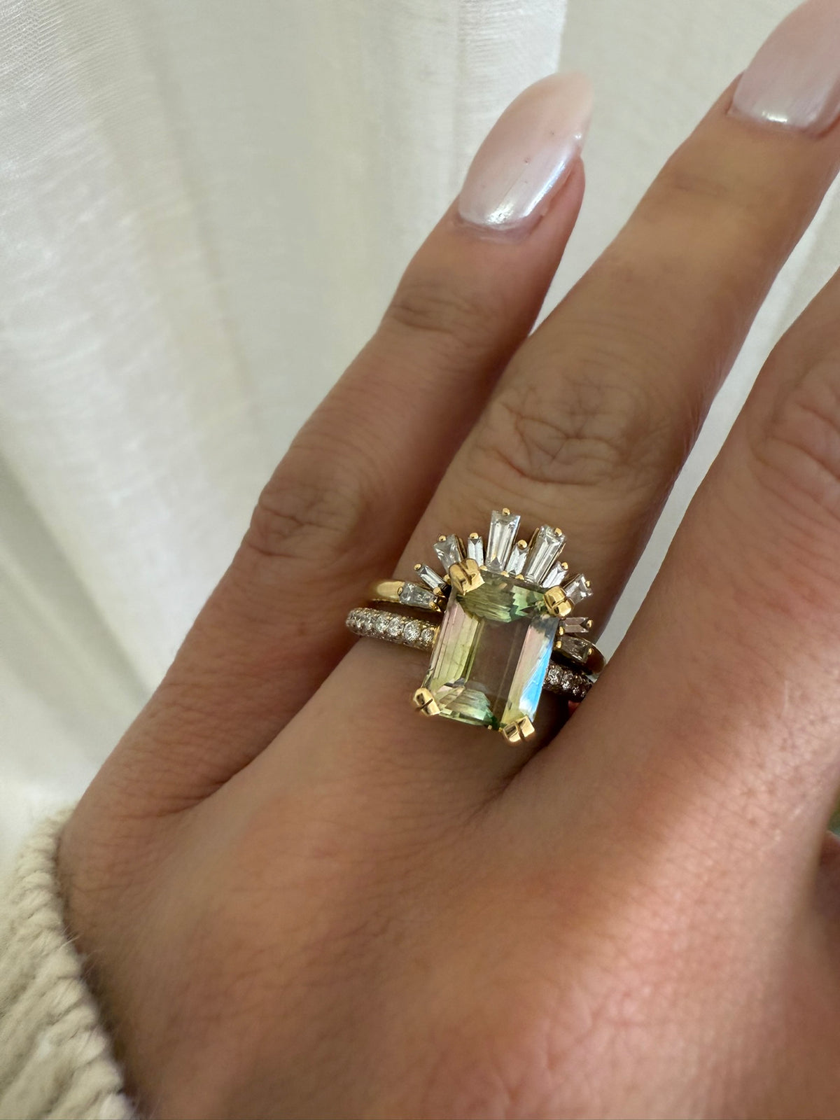 WATERMELON TOURMALINE STELLA RING — Yellow Gold, Diamond / Sapphire / Tourmaline