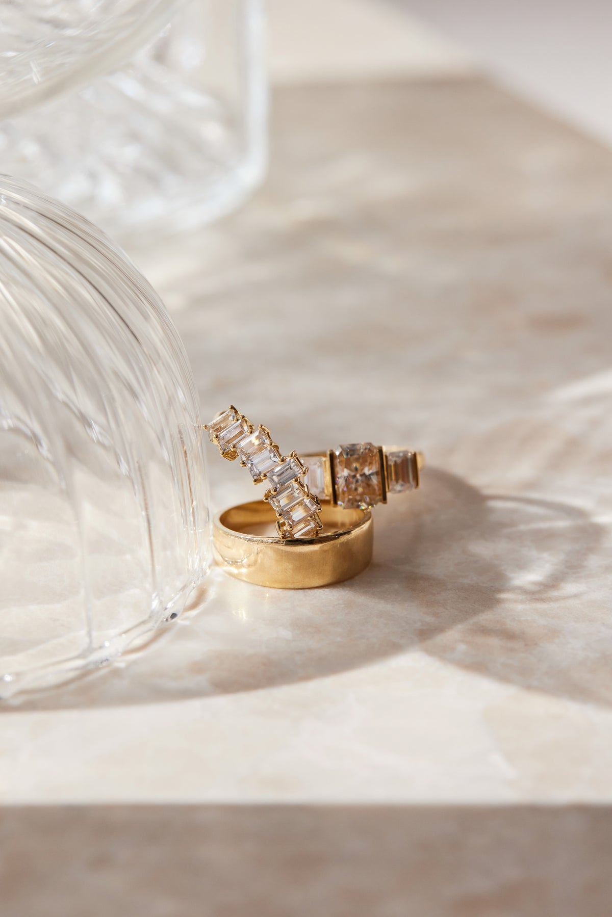 BAUHAUS TRILOGY RING — White Gold / Yellow Gold, Diamond / Moissanite / Emerald