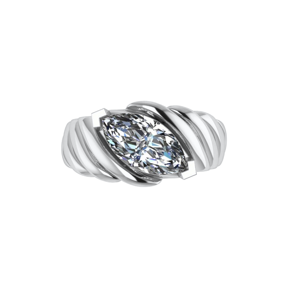 THEA RING in 18k white gold, 3ct marquise cut lab grown diamond set east to west in a fluted bombe band - White November