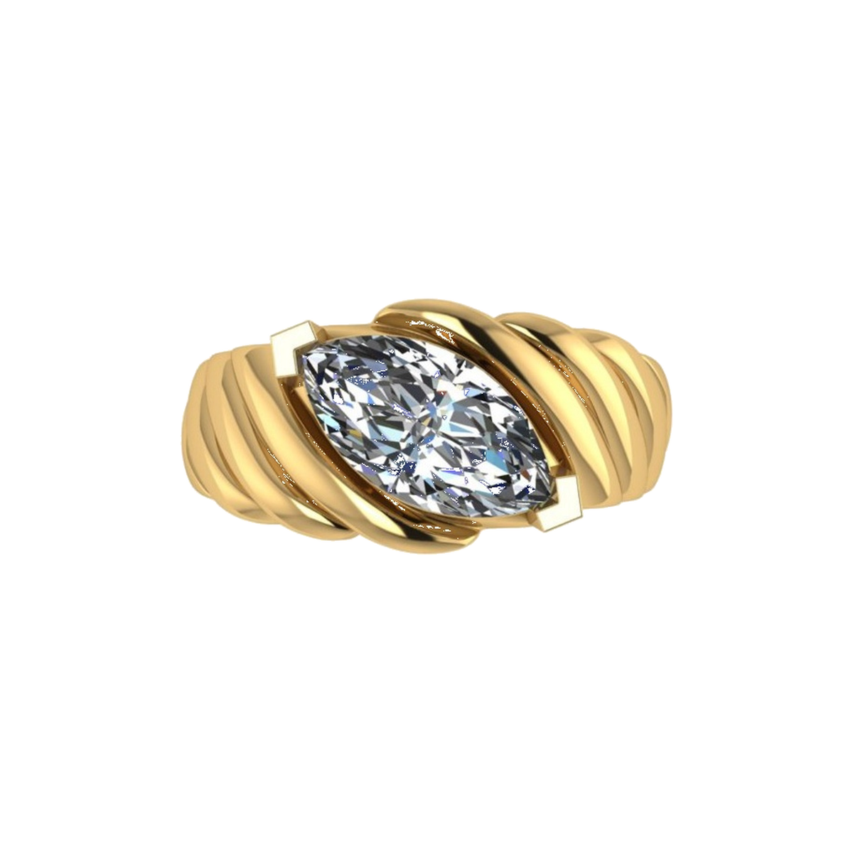 THEA RING in 18k yellow gold, 3ct marquise cut lab grown diamond set east to west in a fluted bombe band - White November