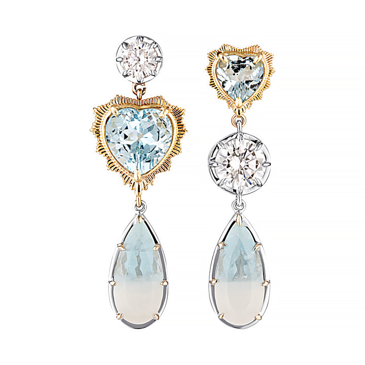 ELARA MISMATCH DROP EARRINGS — White Gold, Sapphire / Topaz / Aquamarine