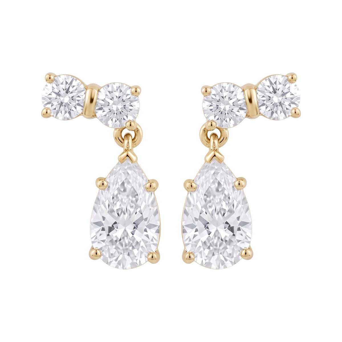 Delphine Drop Earrings in yellow gold with pear and round lab grown diamonds - White November