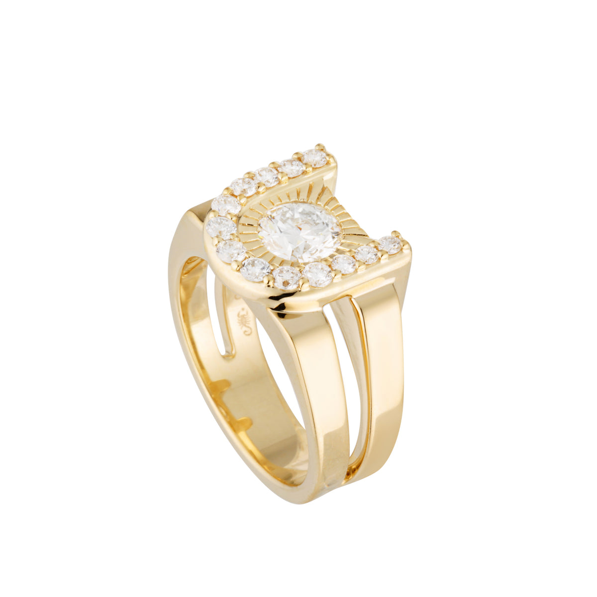 DIAMOND ZIGGY OPEN SIGNET RING - Yellow & White Gold — White Gold / Yellow Gold, Diamond