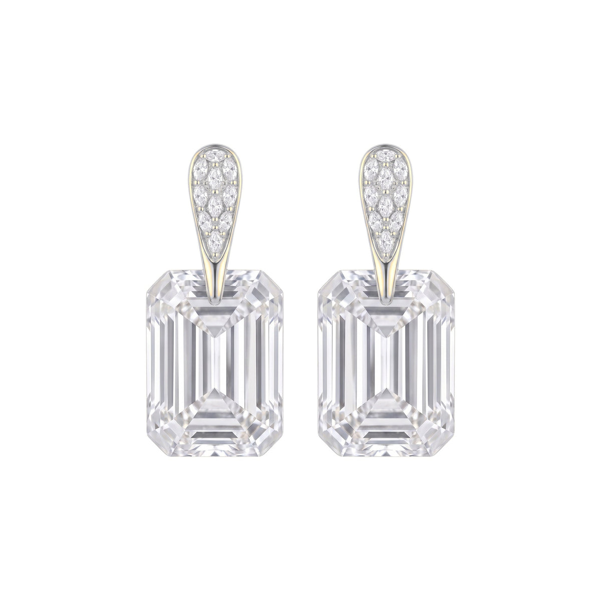 Odette Drop Earrings, white emerald cut lab grown diamond, white gold - White November