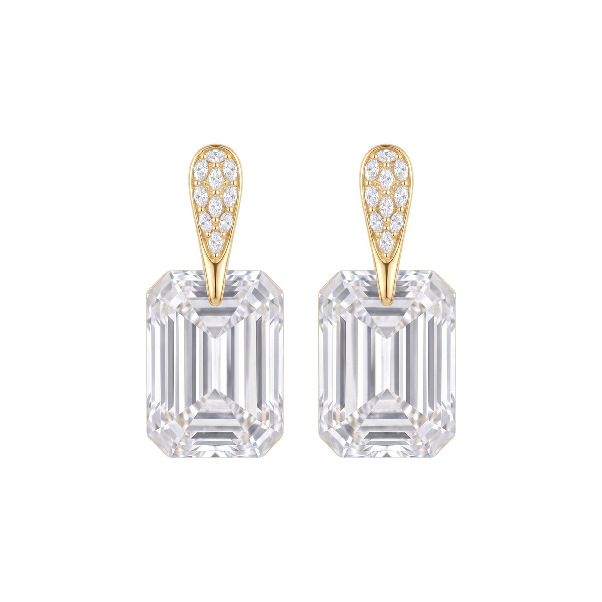 Odette Drop Earrings, white emerald cut lab grown diamond, yellow gold - White November