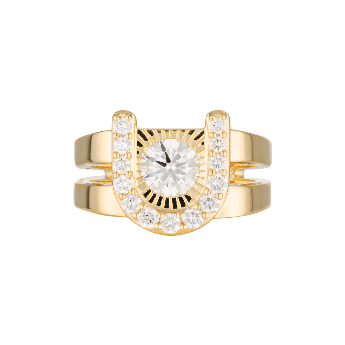 DIAMOND ZIGGY OPEN SIGNET RING - Yellow & White Gold — White Gold / Yellow Gold, Diamond