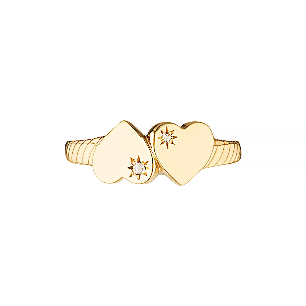 YOUNG HEARTS SIGNET RING — Rose Gold / White Gold / Yellow Gold / Sterling Silver, Diamond / Sapphire