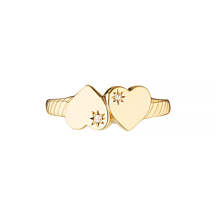 YOUNG HEARTS SIGNET RING — Rose Gold / White Gold / Yellow Gold / Sterling Silver, Diamond / Sapphire