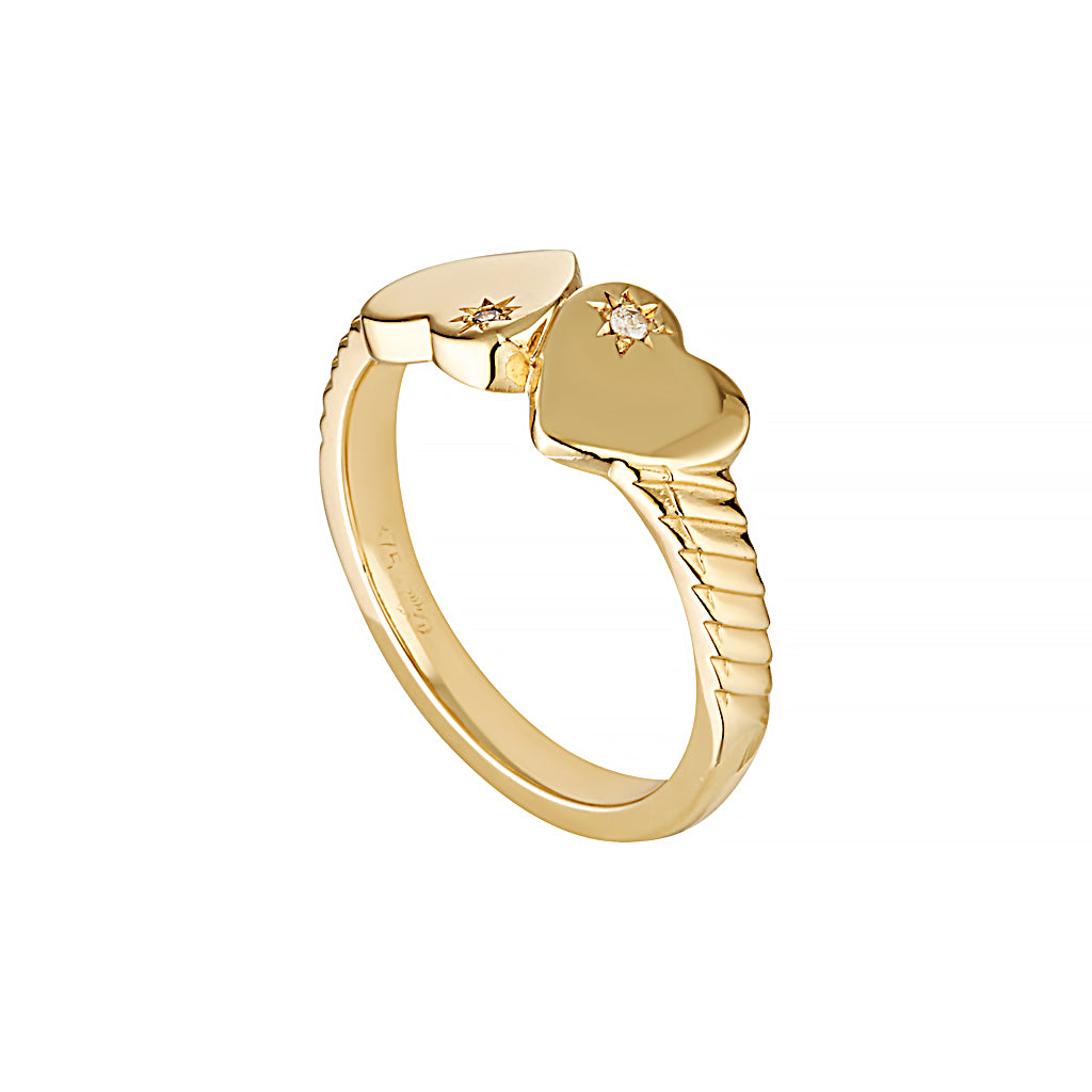 YOUNG HEARTS SIGNET RING — Rose Gold / White Gold / Yellow Gold / Sterling Silver, Diamond / Sapphire