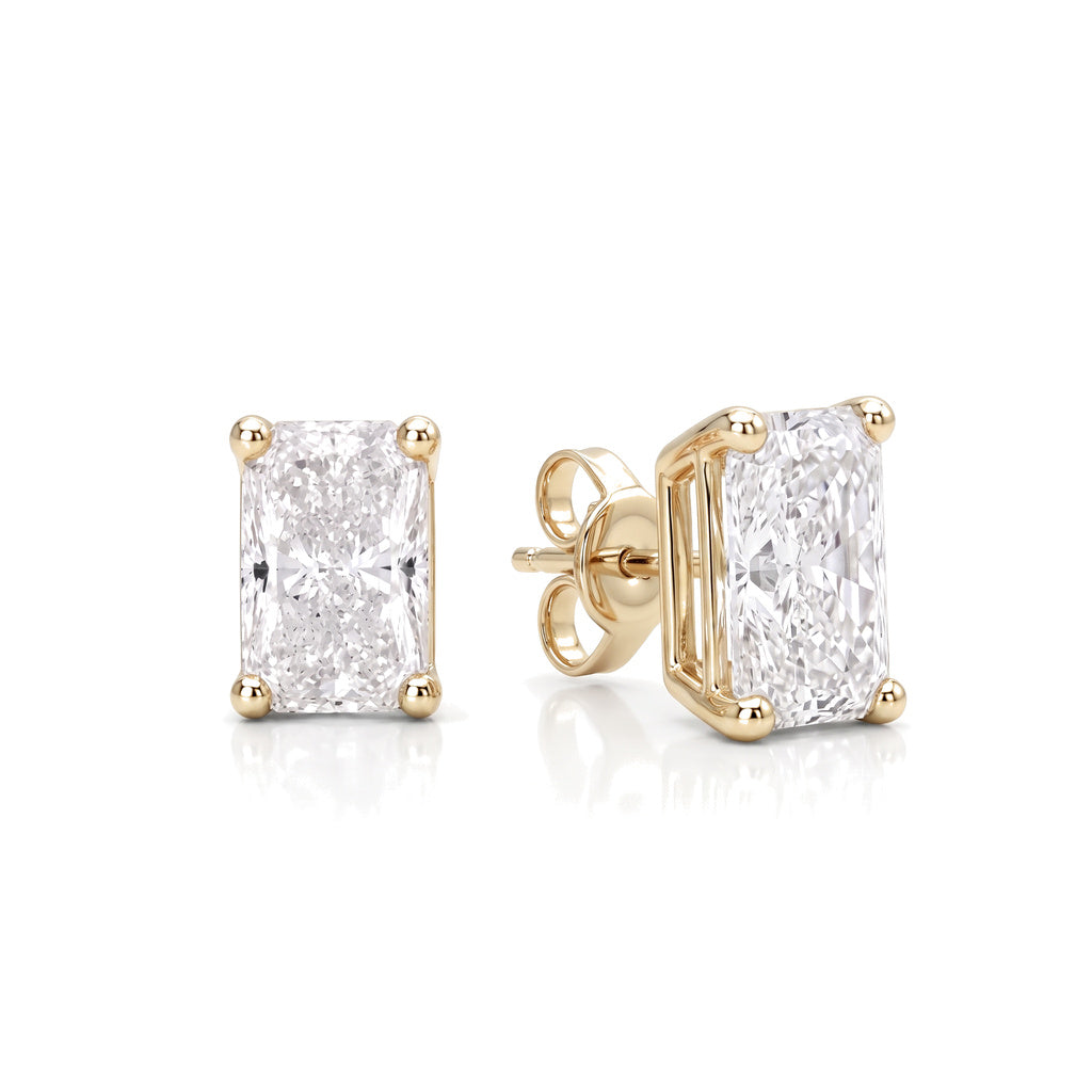 Vesper Studs 1ct total, radiant cut lab grown diamonds, 18k yellow gold - White November