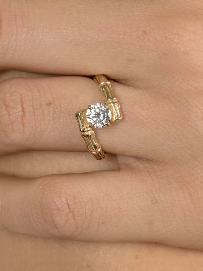 BAMBU RING - Yellow & White Gold — White Gold / Yellow Gold, Diamond / Moissanite