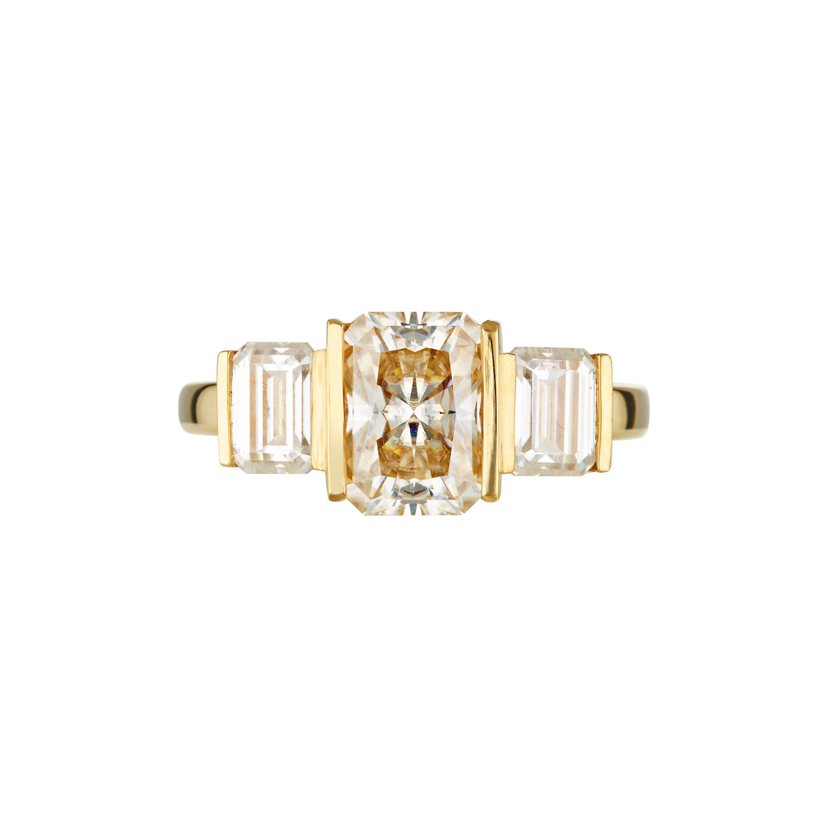 BAUHAUS TRILOGY RING — White Gold / Yellow Gold, Diamond / Moissanite / Emerald