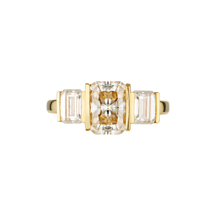 BAUHAUS TRILOGY RING — White Gold / Yellow Gold, Diamond / Moissanite / Emerald