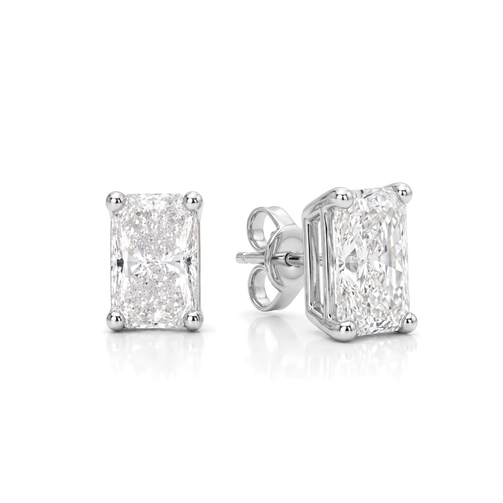 Vesper Studs 1ct total, 0.50ct radiant cut lab grown diamonds, 18k white gold - White November