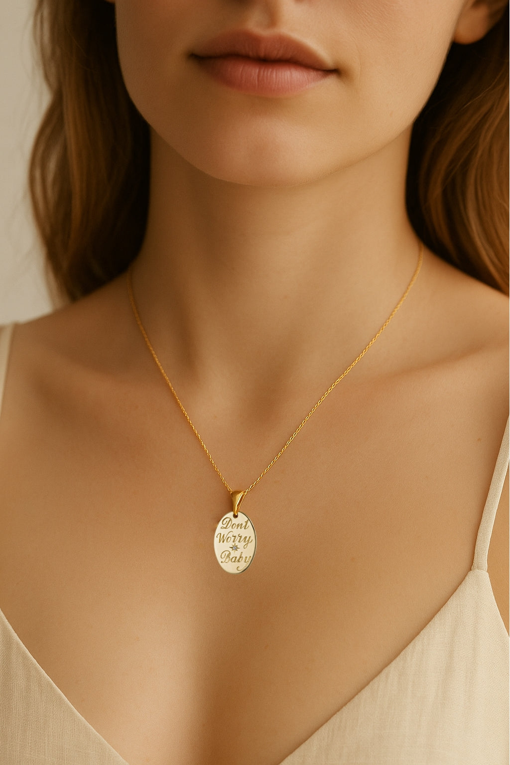 DON'T WORRY BABY PENDANT- Yellow Gold — Yellow Gold, Diamond