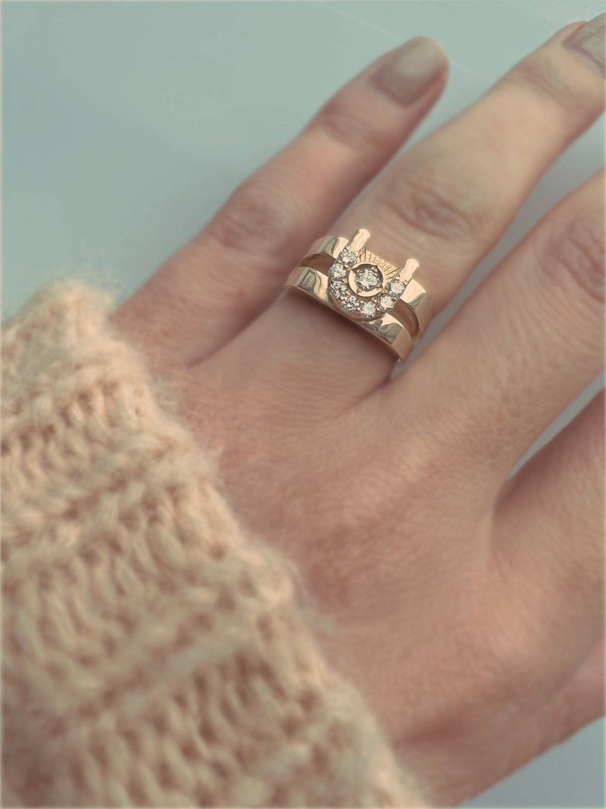 WHITE SAPPHIRE ZIGGY OPEN SIGNET RING - Silver — Sterling Silver, Moissanite / Sapphire