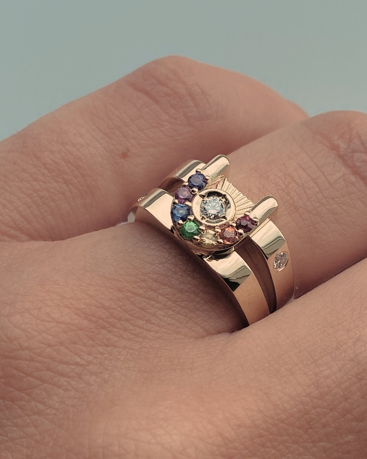 RAINBOW ZIGGY OPEN SIGNET RING - Yellow & White Gold — White Gold / Yellow Gold, Diamond