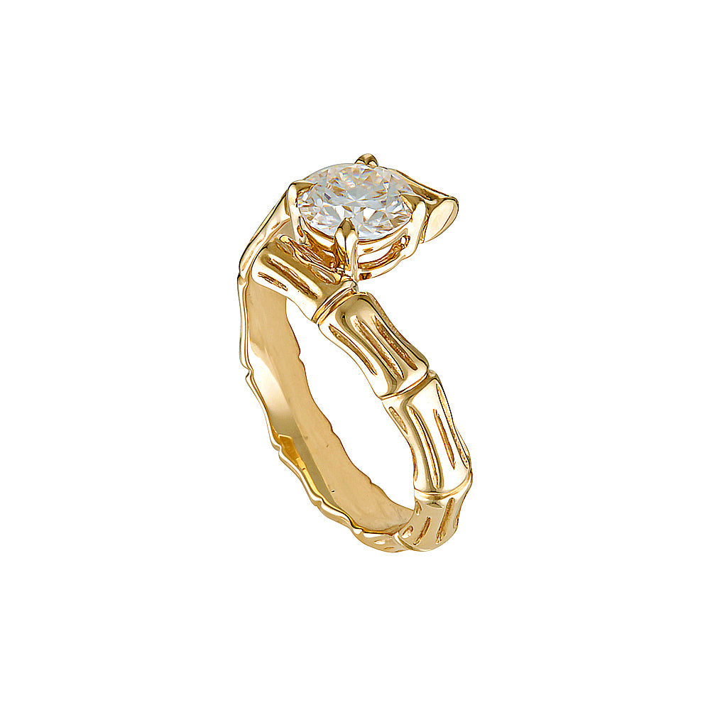 BAMBU RING - Yellow & White Gold — White Gold / Yellow Gold, Diamond / Moissanite