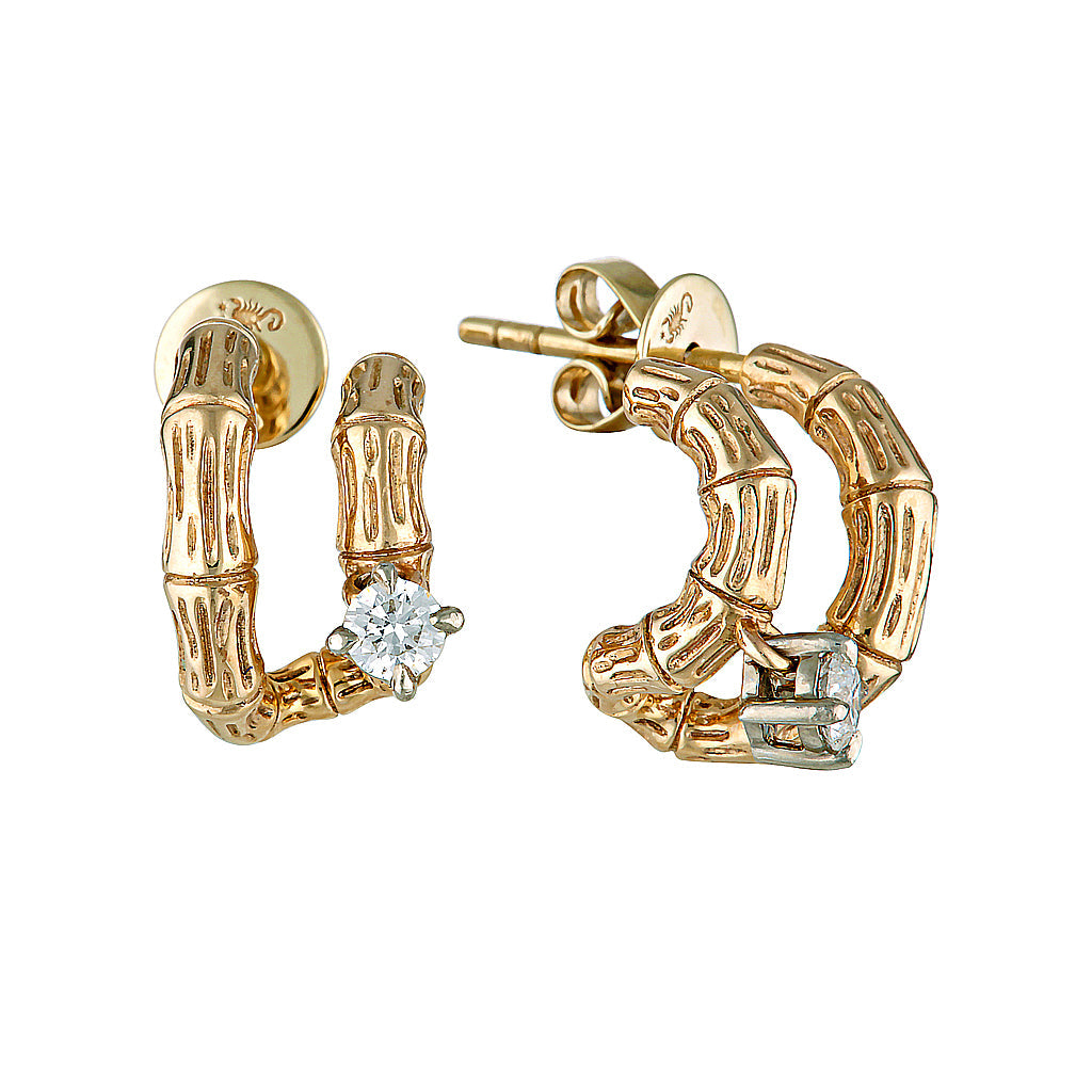 BAMBU HOOPS - Yellow & White Gold — White Gold / Yellow Gold, Diamond
