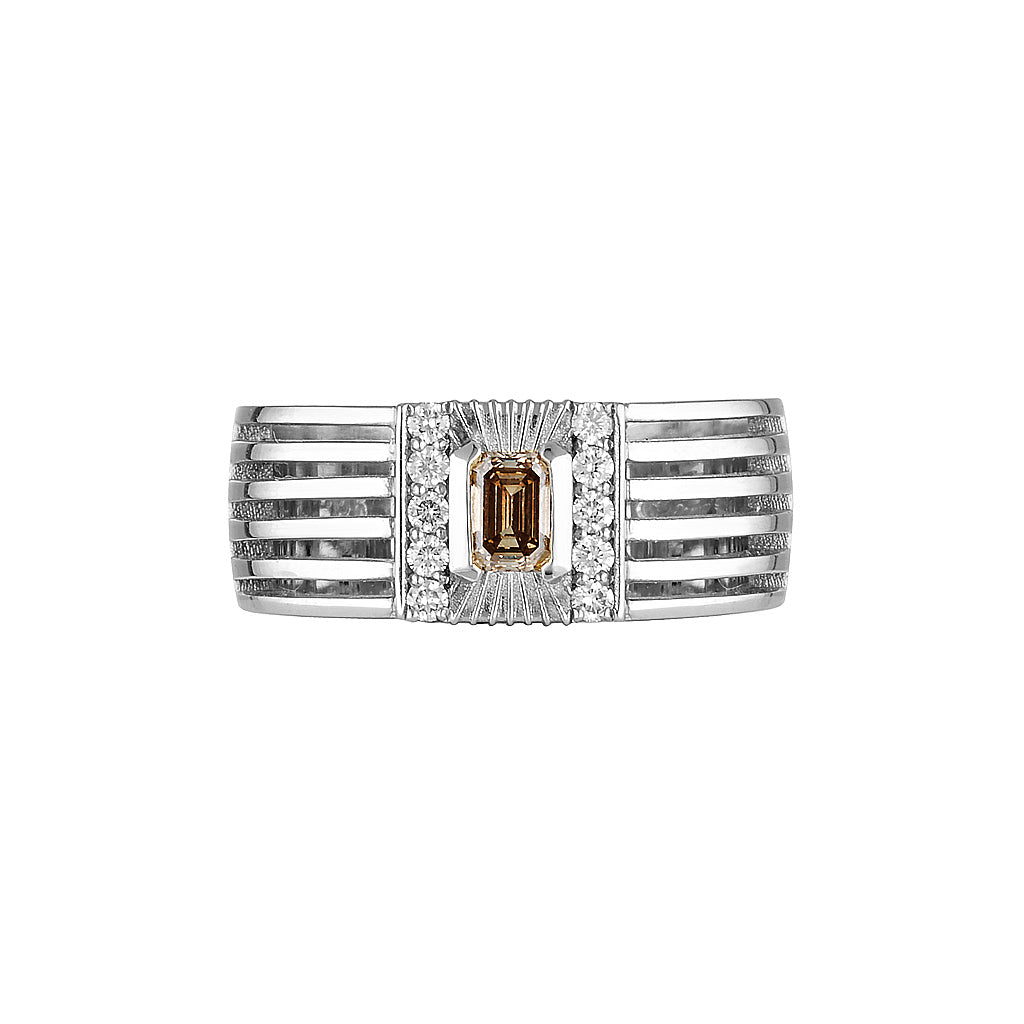 BAMBUSA RING - Yellow & White Gold — White Gold / Yellow Gold, Diamond / Emerald