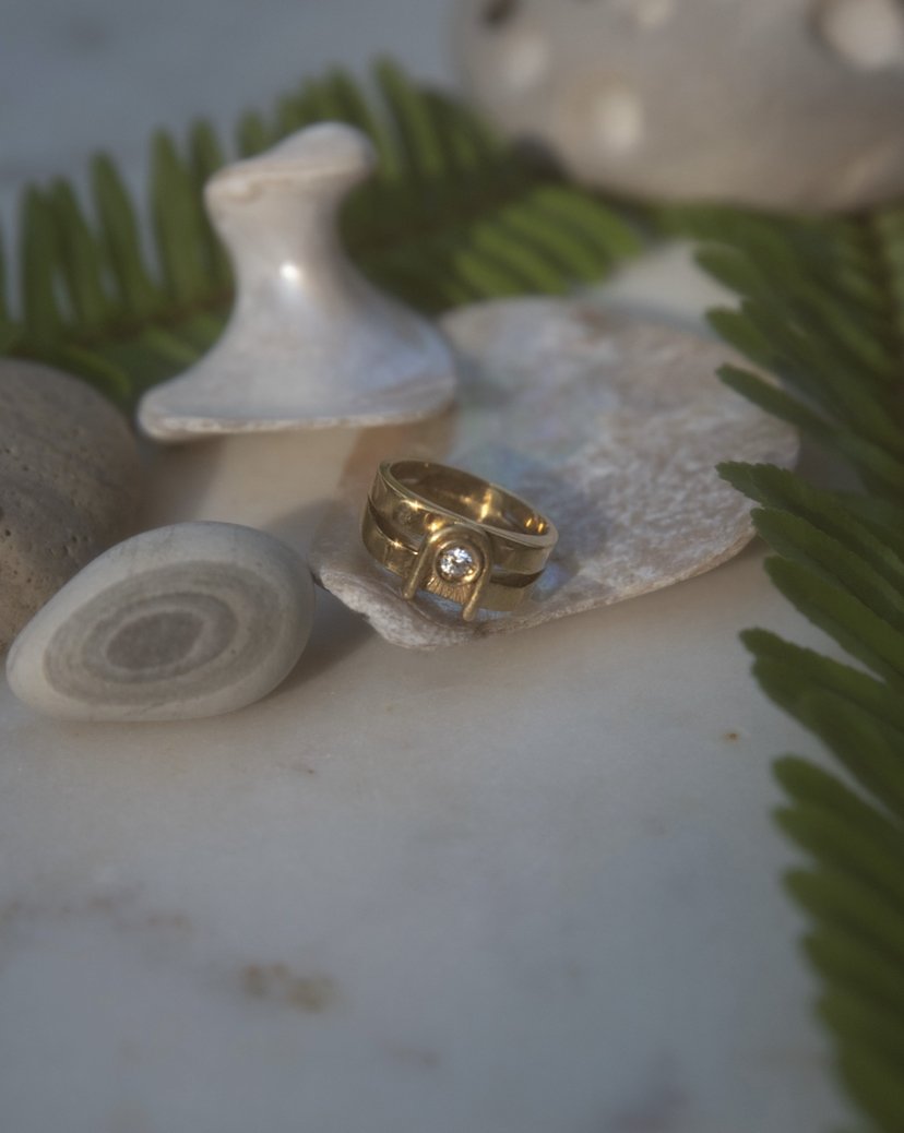 ZIGGY OPEN SIGNET RING- Yellow & White Gold — White Gold / Yellow Gold, Diamond