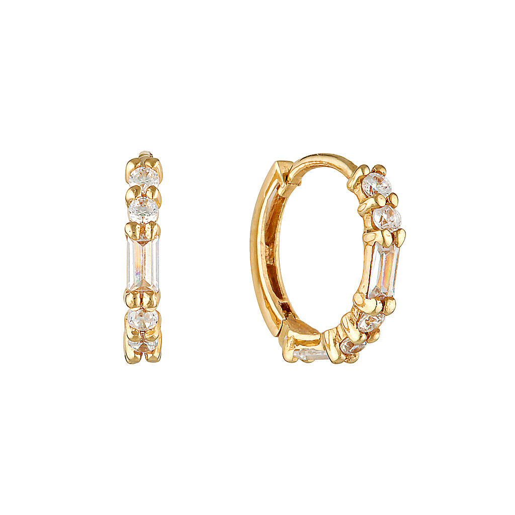 NANDINA HUGGIE HOOPS - 9k White and Yellow Gold — White Gold / Yellow Gold, Diamond
