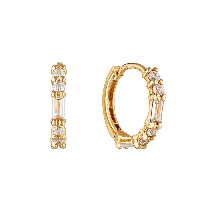 NANDINA HUGGIE HOOPS - 9k White and Yellow Gold — White Gold / Yellow Gold, Diamond
