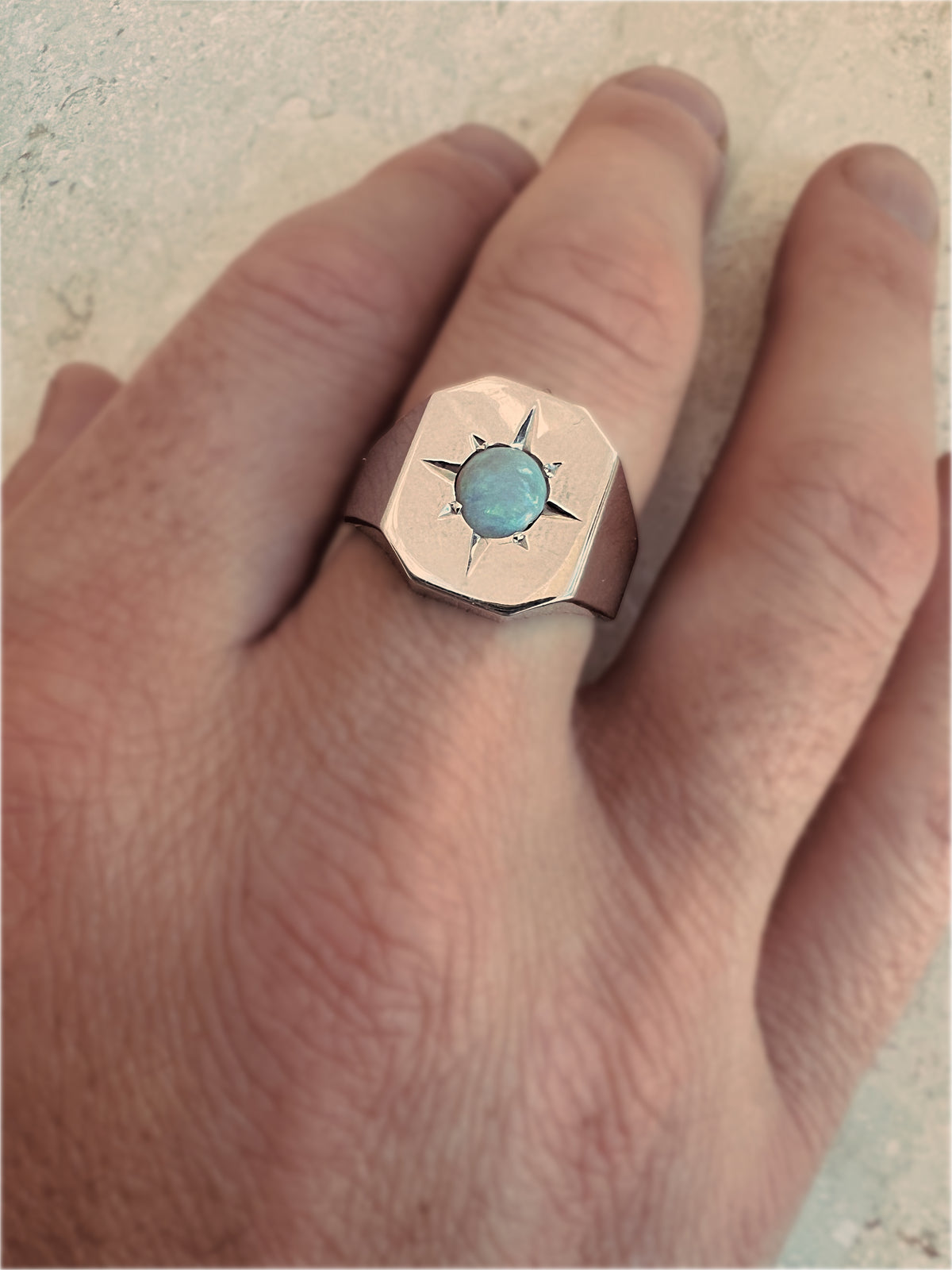 ROSE SIGNET RING - Yellow and White Gold — White Gold / Yellow Gold / Sterling Silver, Opal
