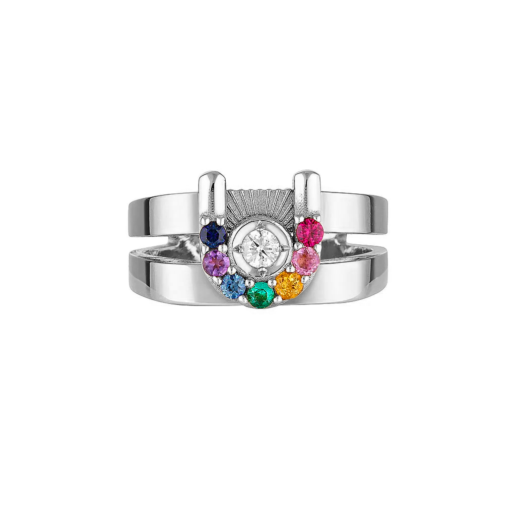 RAINBOW ZIGGY OPEN SIGNET RING - Yellow & White Gold — White Gold / Yellow Gold, Diamond