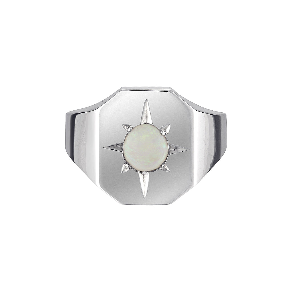 ROSE SIGNET RING - Silver — Sterling Silver, Opal