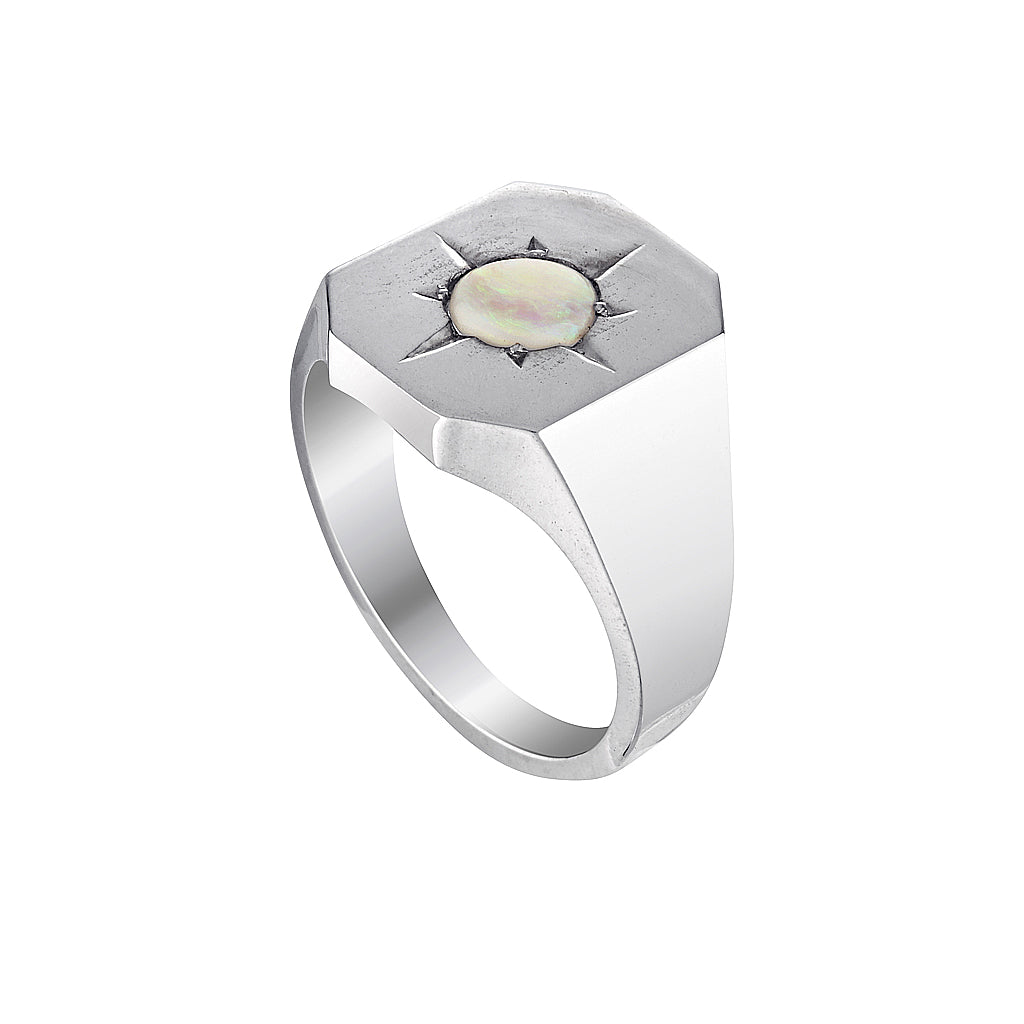 ROSE SIGNET RING - Yellow and White Gold — White Gold / Yellow Gold / Sterling Silver, Opal