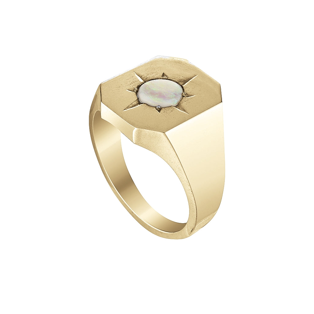 ROSE SIGNET RING - Yellow and White Gold — White Gold / Yellow Gold / Sterling Silver, Opal