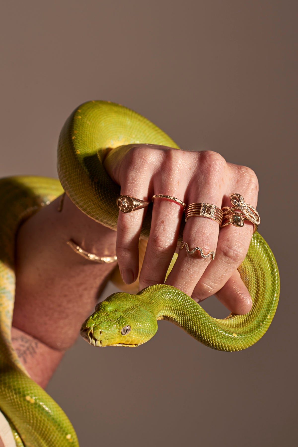 BAMBUSA RING - Yellow & White Gold — White Gold / Yellow Gold, Diamond / Emerald