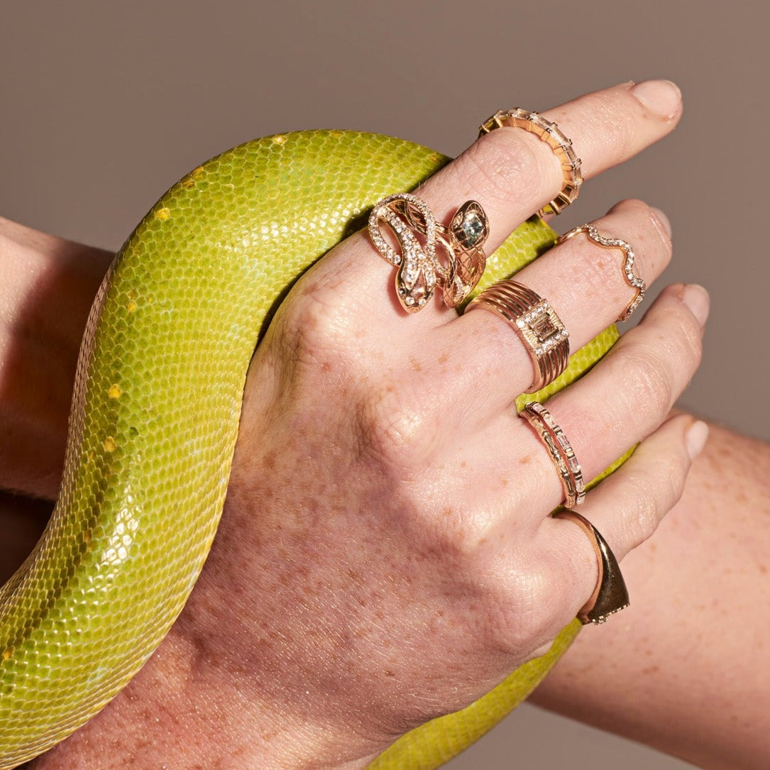 BAMBUSA RING - Yellow & White Gold — White Gold / Yellow Gold, Diamond / Emerald