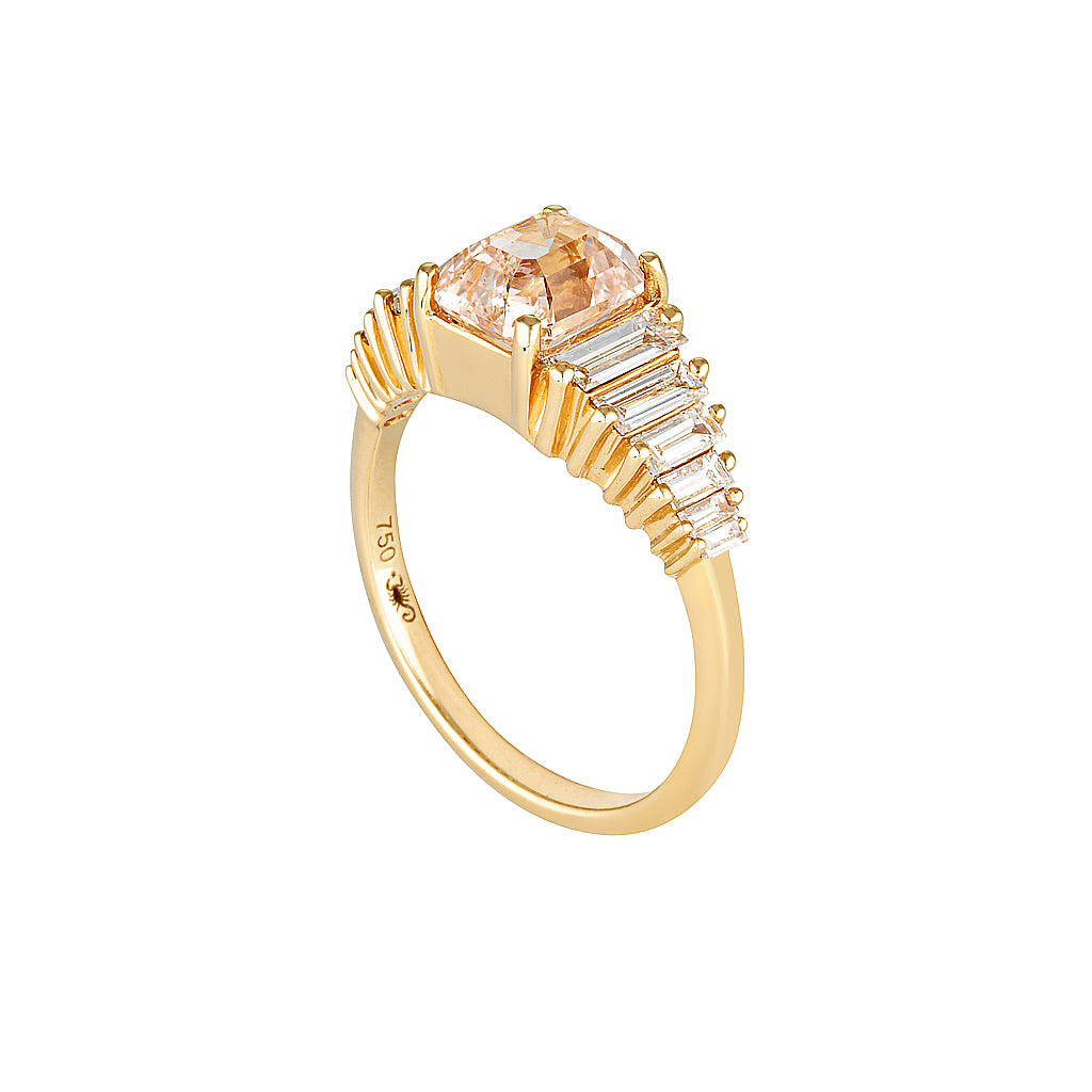 SUMMER ENGAGEMENT RING - Peach Sapphire — White Gold / Yellow Gold, Diamond / Sapphire