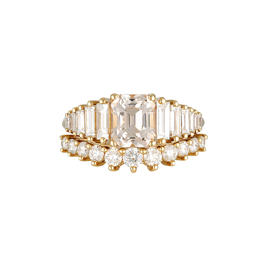 SUMMER ENGAGEMENT RING - Peach Sapphire — White Gold / Yellow Gold, Diamond / Sapphire