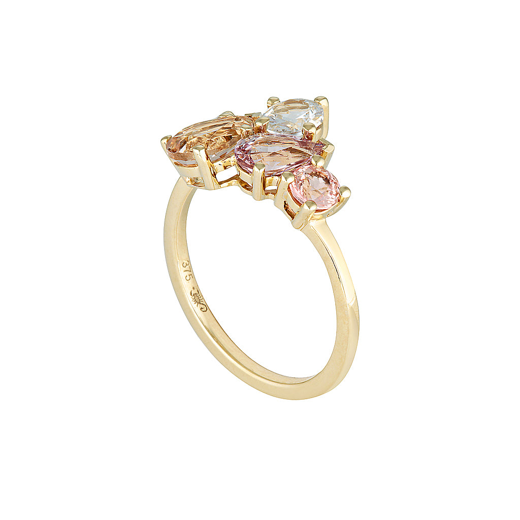 PHOEBE CLUSTER RING — Yellow Gold, Diamond / Morganite