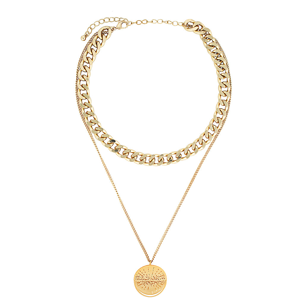 GOLD CLAVIUS DOUBLE NECKLACE — Sterling Silver / Stainless Steel
