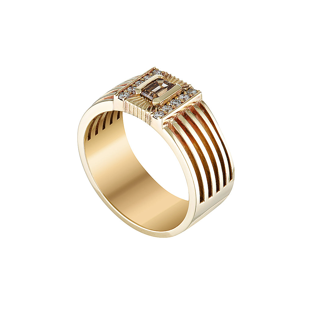 BAMBUSA RING - Yellow & White Gold — White Gold / Yellow Gold, Diamond / Emerald