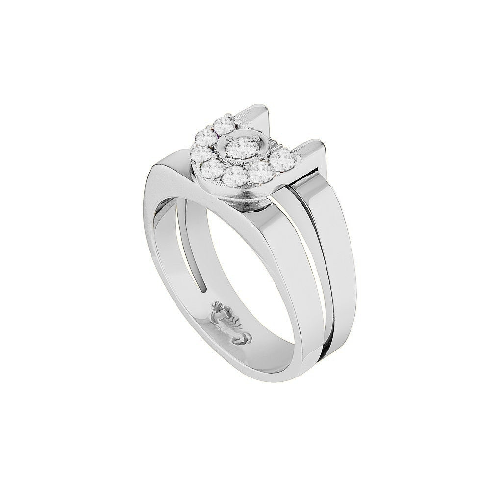 WHITE SAPPHIRE ZIGGY OPEN SIGNET RING - Silver — Sterling Silver, Moissanite / Sapphire