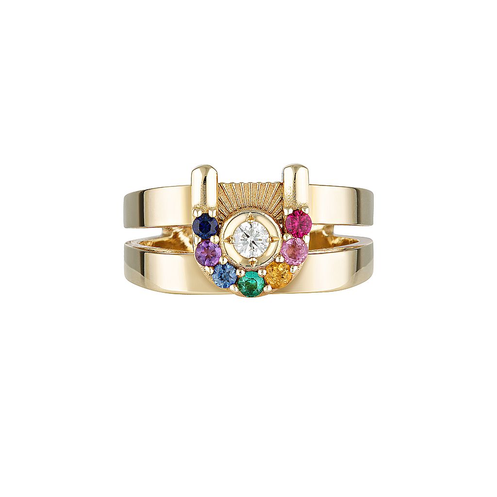 RAINBOW ZIGGY OPEN SIGNET RING - Yellow & White Gold — White Gold / Yellow Gold, Diamond